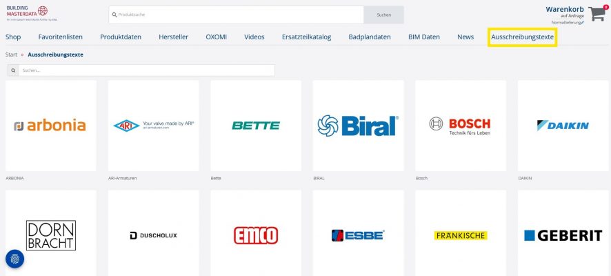 Building-Masterdata.com Ausschreibungstexte