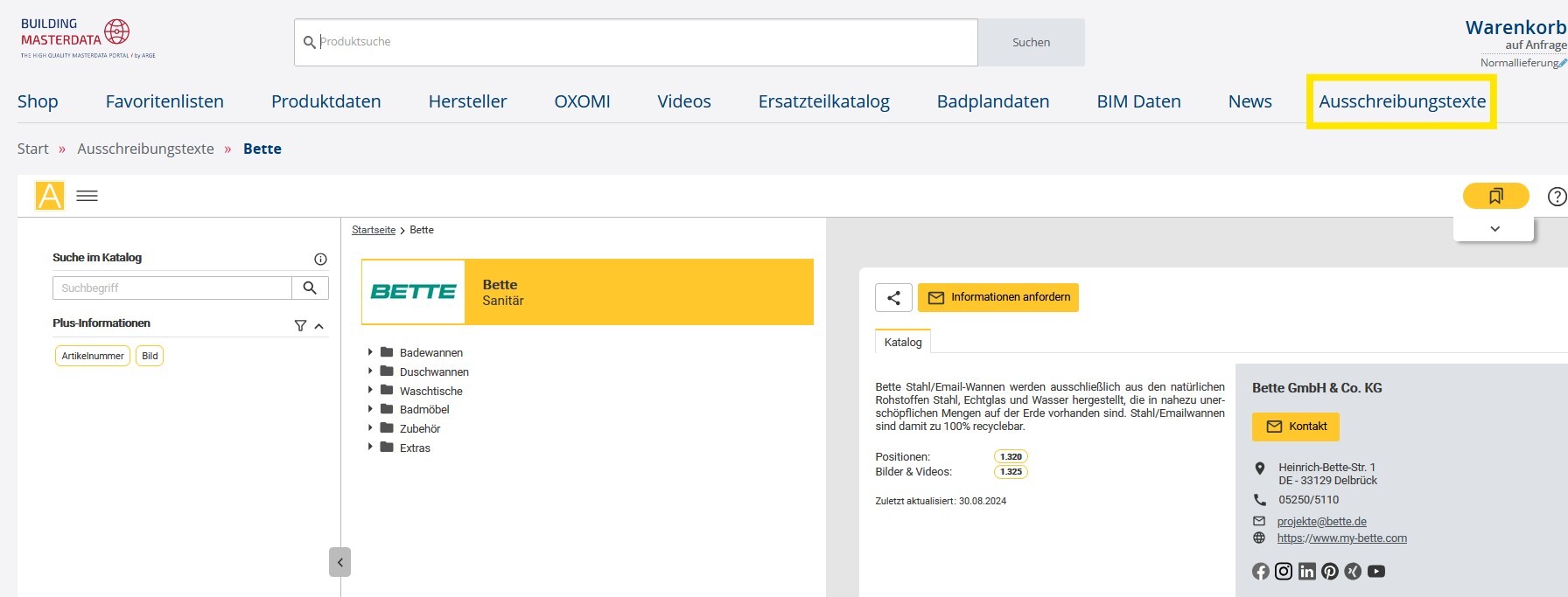 Building-Masterdata.com Ausschreibungstexte